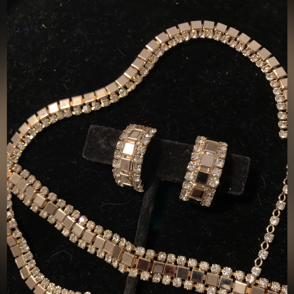 Vintage Rhinestone And Gold Tone 3- Piece Set Said From 1940’s